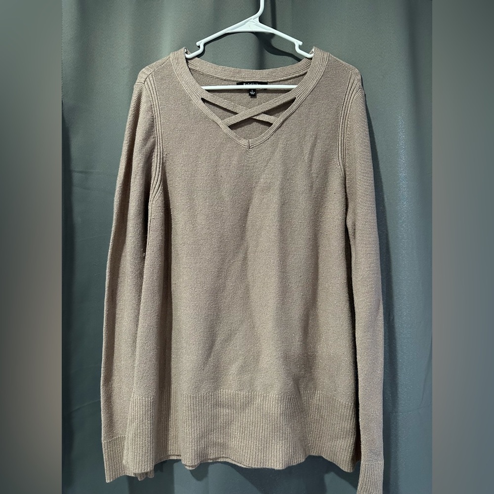 Sweater. Has a slight shimmer to the fabric. Purple, grey color